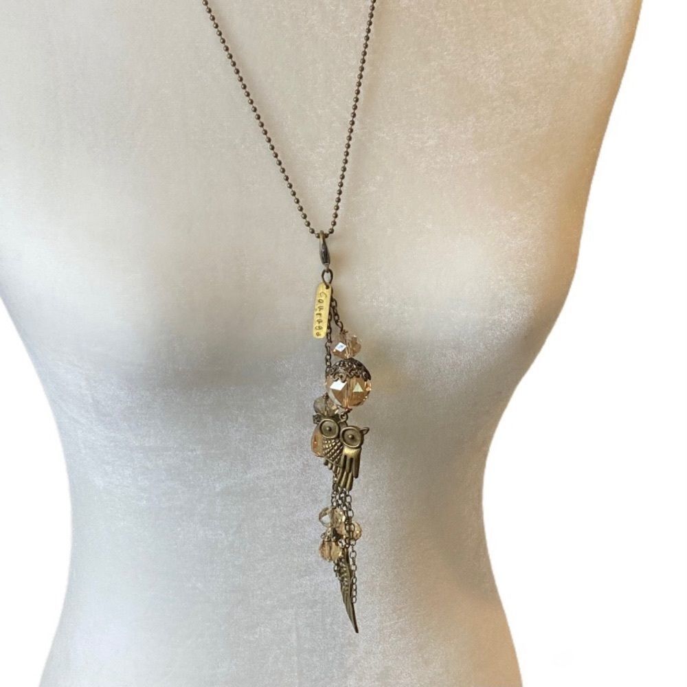 Owl Gold Crystal Dangle Courage Necklace